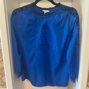 Lucky Brand Blue/Black Embroidered Blouse - SZ M